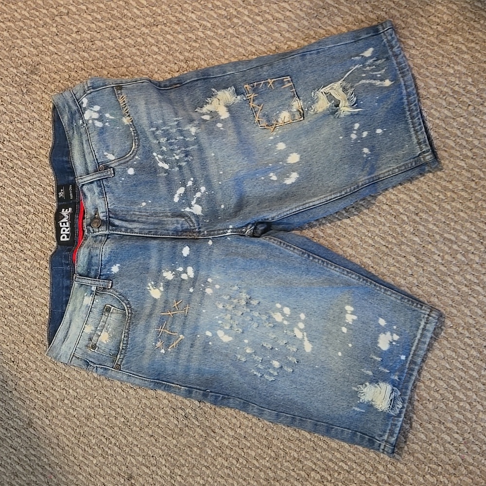 Denim shorts.